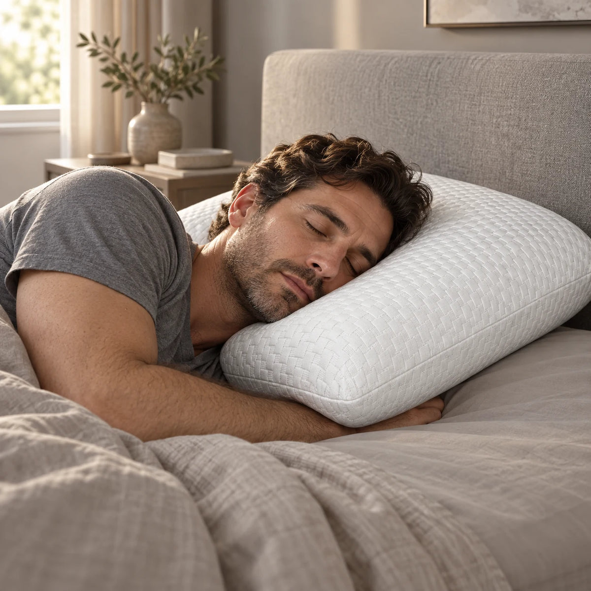Mr. Pillow Carezza Tombul Visco yastık yatak odası görünümü