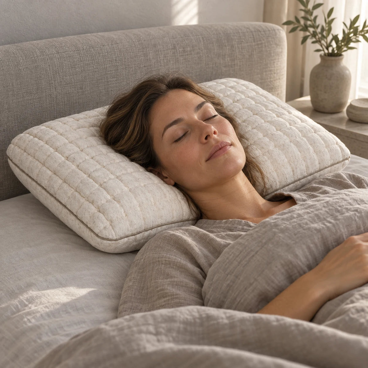 Mr. Pillow Visco Keten yastık yatak odası görünümü